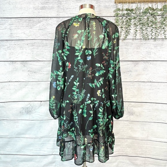 Banana Republic Sheer Botanical Boho Dress Black Floral Long Sleeve Size Small - Picture 6 of 10